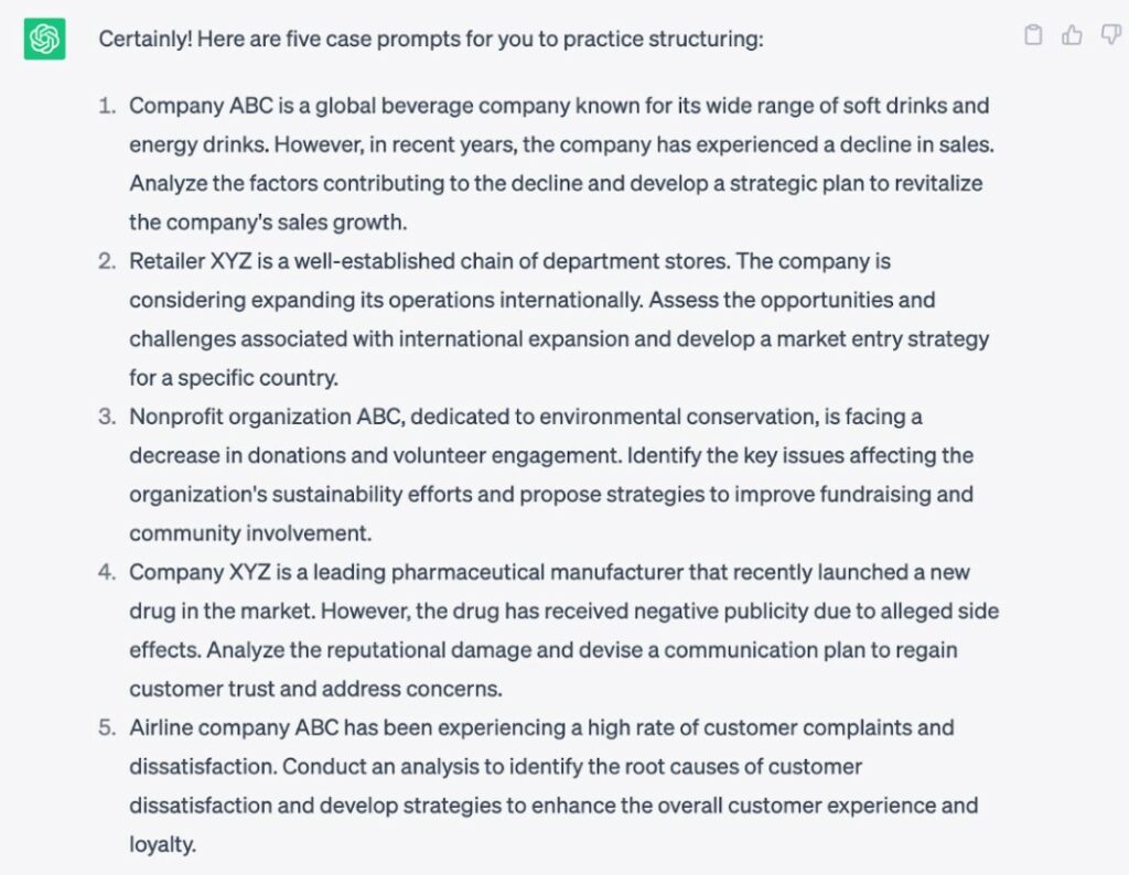Practicing structuring with ChatGPT for a consulting case interview