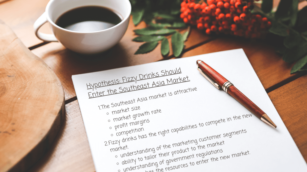 online case interview. this image shows how you can write out your hypothesis and case structure on paper to ensure you clearly communicate your case structure in an online case interview